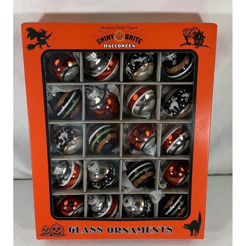 Shiny Brite Christopher Radko  Halloween 20 ct. Small Glass Ornaments CATS BATS